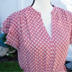 H&M Red White Dress V Neck Size 8